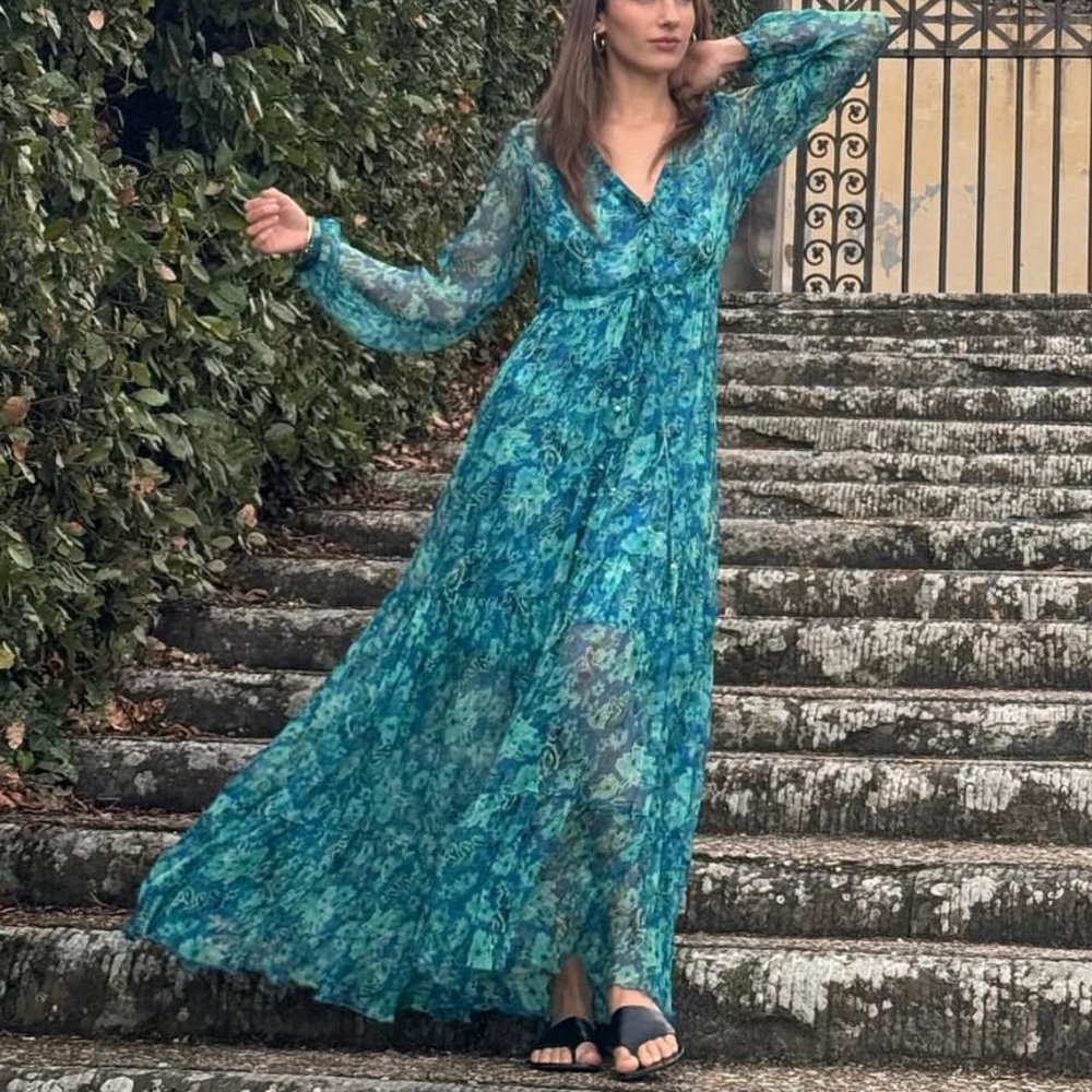 Johnny‎ Was Jade Raquel Silk Floral Maxi Dress Sz S